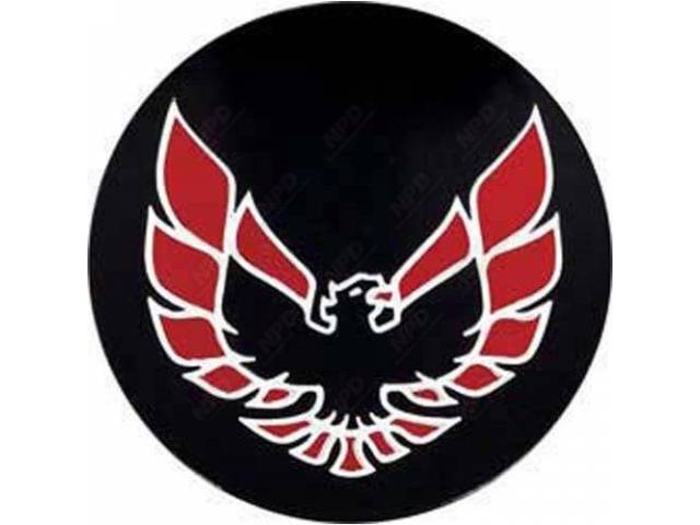 Wheel Center Cap Insert, Red and Black Bird on a Black Background, GM Licensed reproduction for (77-81)