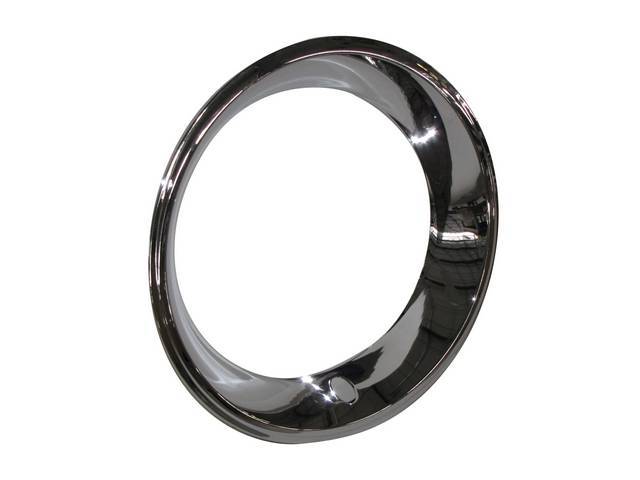 Wheel Trim Ring, 15 x 2 1/2 Inch, 360 degree clip attachment, Square / Flat Flange, oval valve stem hole, repro