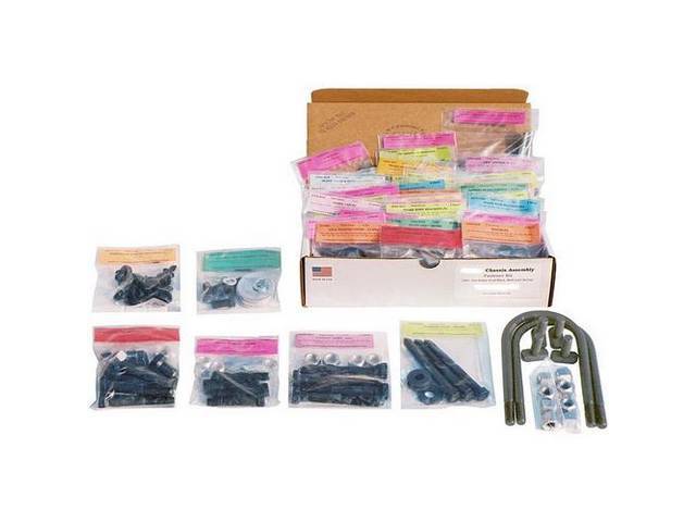 HARDWARE KIT, Master Chassis, correct fasteners to attach chassis components in a discounted kit versus purchasing individual smaller kits, (376) incl OE style fasteners w/ correct color and markings