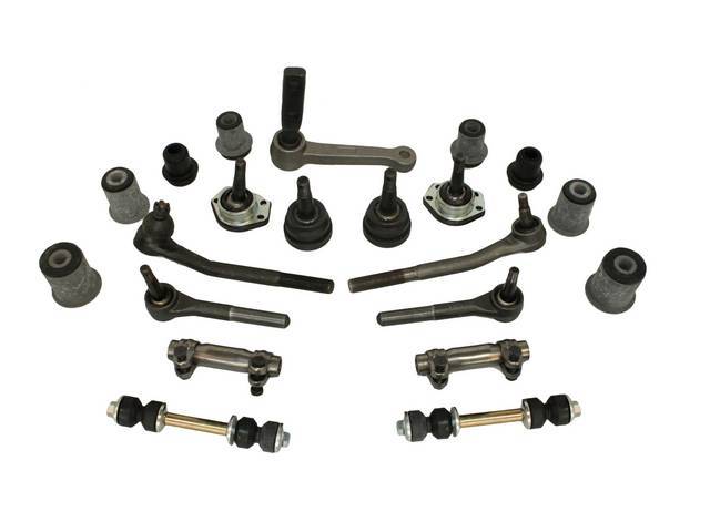 Suspension Rebuild Kit, Front, Comprehensive, featuring OE style parts, includes upper and lower ball joints, upper and lower rubber control arm bushings, inner and outer tie rods, adjusting sleeves, idler arm and sway bar end links, OE-style replacement