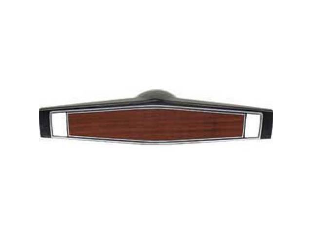 Steering Wheel Center Shroud, Woodgrain finish w/ Silver Trim, reproduction