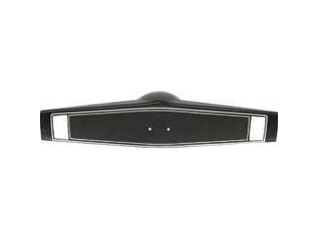 Steering Wheel Center Shroud, Black W/ Silver Accents, includes mounting screws, reproduction