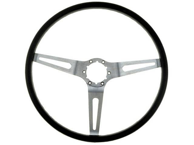 Cushion Grip 3 Spoke Steering Wheel, Black grip with brushed aluminum spokes