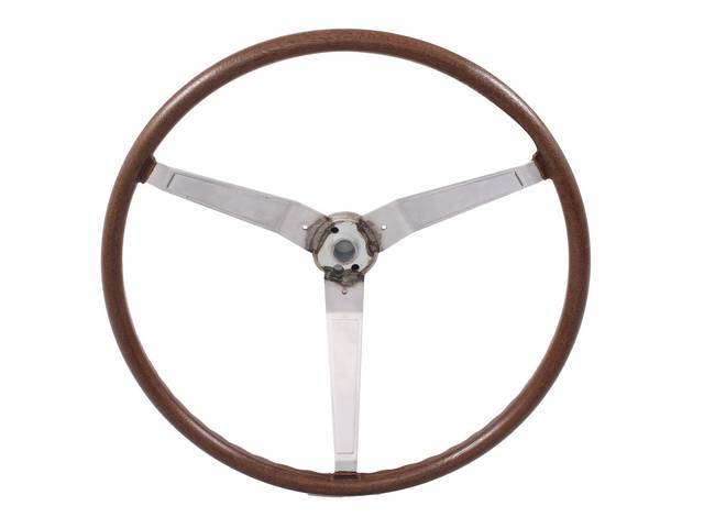 Steering Wheel, Dlx Woodgrain 3 Spoke (custom sport wheel), Walnut w/ brushed aluminum spokes, reproduction