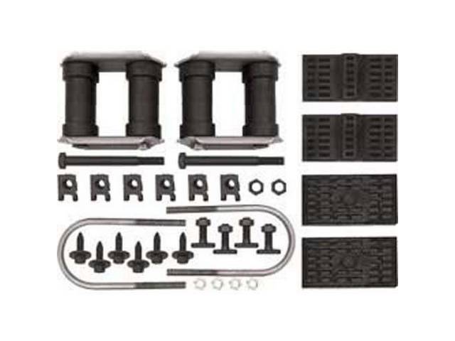 MOUNT KIT, LEAF SPRING MASTER, MULTI-LEAF, INCL 2 SHACKLES, 2 FRONT EYE BOLTS, FRONT BRACKET BOLTS And NUTS, 2 U BOLTS, 4 T STUDS And 4 RUBBER CUSHIONS, Repro