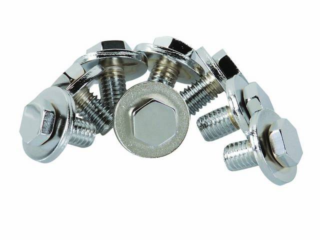 Hood Hinge Bolt Kit, 16-pc, includes hex cap chrome plated bolts w/ washers,reproduction