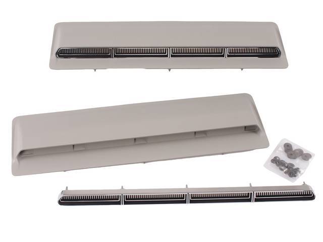SS Hood Scoop and Ornament Set, Incl Scoops,Chrome Inserts, and 32 piece fastener hardware kit, reproduction