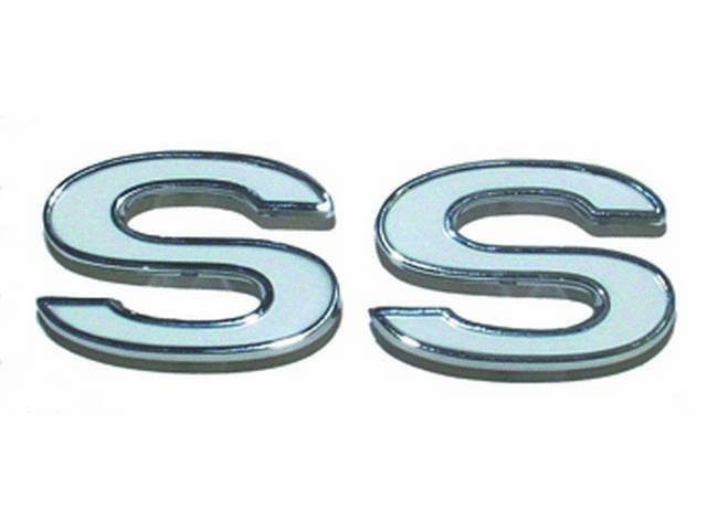 Fender Emblem, *SS*, chrome plated die-cast metal w/ white painted recess, OE Correct GM Licensed Repro