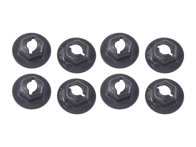 "Rally Sport" Fender Nameplate Fastener Kit, 8-pc stamped nut kit for (69-71)