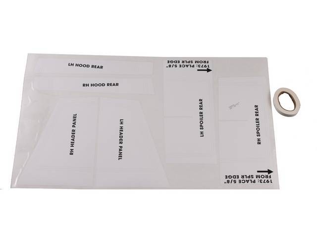 STENCIL KIT, RS Z/28, Incl Header Panel, Upper / Rear Hood, Deck Lid and Rear Spoiler Stencils, A Roll of 9/32 Inch W X 50 Foot L Masking Stripe and Instructions