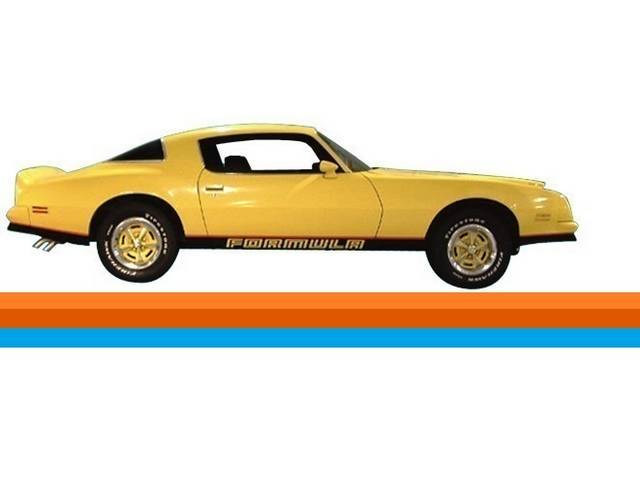 STRIPE, NAME AND BIRD KIT, Formula W/ Two Tone Paint, Light Orange / Dark Orange Kit W/ Martinique Blue (Medium Blue) Door Decals