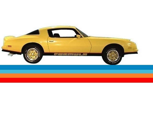 STRIPE, NAME AND BIRD KIT, Formula W/ Two Tone Paint, Light Blue / Dark Blue Kit W/ Orange / Carousel Red Door Decals