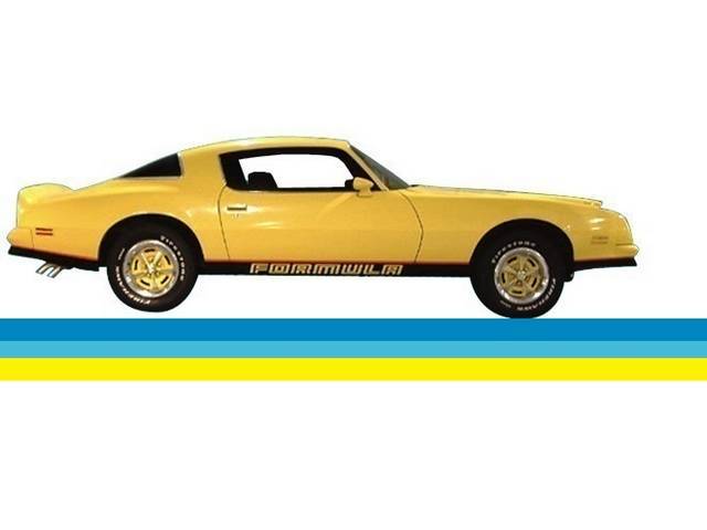 STRIPE, NAME AND BIRD KIT, Formula W/ Two Tone Paint, Light Blue / Dark Blue Kit W/ Yellow Door Decals