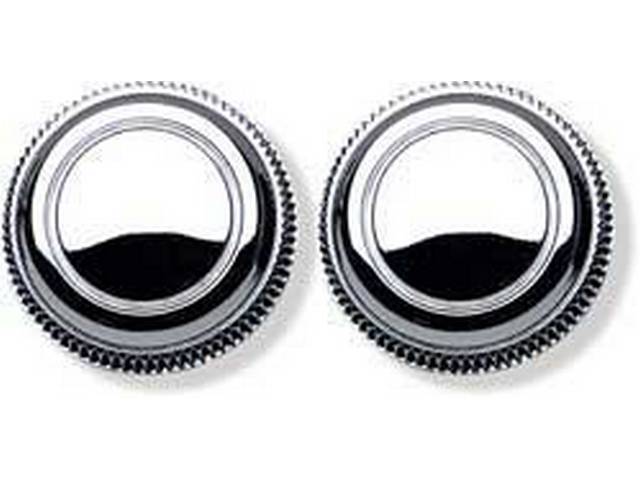 Radio Knob Set, Volume and Tuning, Chrome plated die cast metal as OE, (2), reproduction