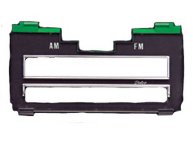 Radio Lens, white lettering w/ medium green top edge, incl *Delco* script, OE Correct GM Licensed Reproduction