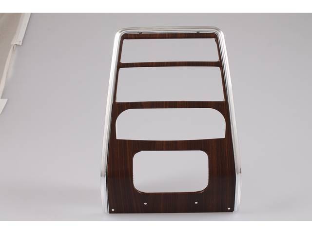 TRIM PANEL, Dash, Center, w/ A/C, features walnut woodgrain insert w/ correct vertical pattern, OER repro** Woodgrain insert can possibly come loose around ash tray, a/c / heater control, radio and vent openings, this is the only repro currently availab