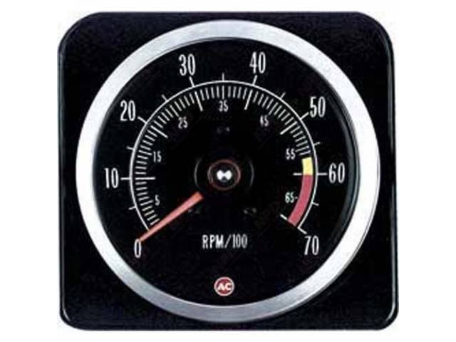 Tachometer, 7000 rpm range w/ 5500 redline, W/ Correct *AC* Logo, GM Licensed Reproduction