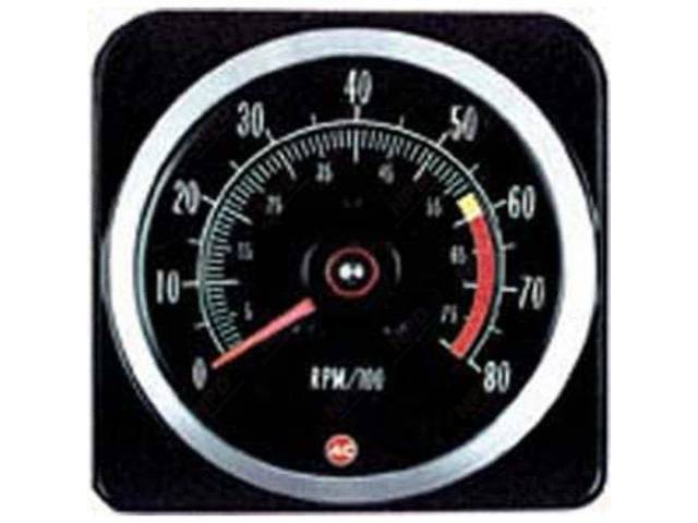 Tachometer, 8000 rpm range w/ 6000 redline, W/ Correct *AC* Logo, GM Licensed Reproduction