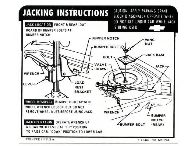 Jacking Instructions Decal, reproduction