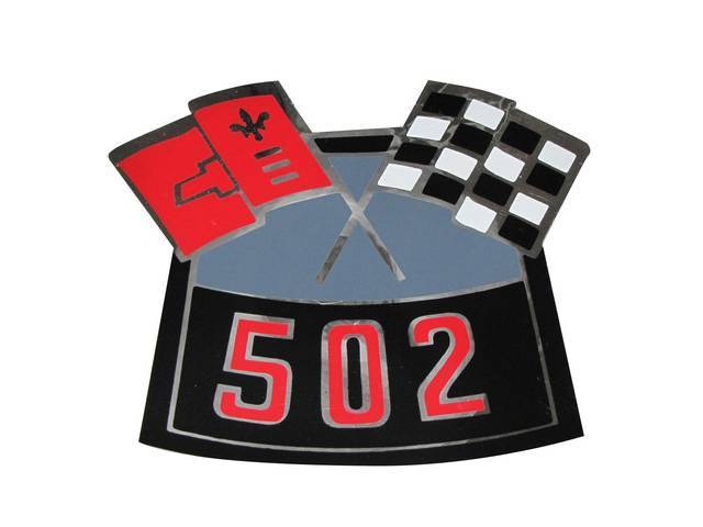 Air Cleaner Decal, Cross Flags design (one red flag and one checkered flag) w/ *502* designation in red, repro