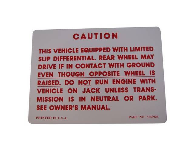 Posi Traction Decal, White W/ Red Lettering, GM p/n 3745926, reproduction