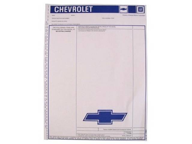 New Vehicle Price Window Sticker, reproduction