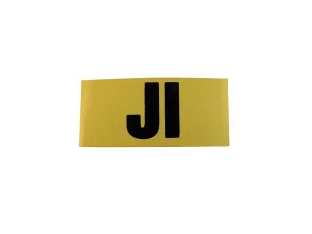 Engine Code Decal, Yellow w/ *JI* in Black Lettering, Usually Installs on RH Valve Cover Rear, reproduction