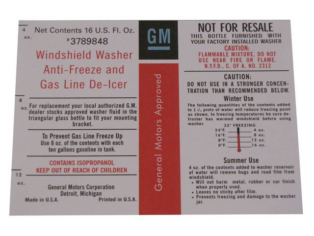 Windshield Washer Filler Bottle Decal, *3789848*, reproduction