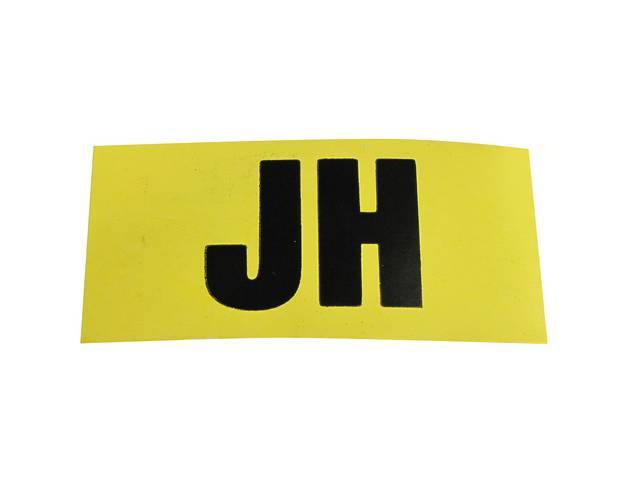 Engine Code Decal, Yellow w/ *JH* in Black Lettering, Usually Installs on RH Valve Cover Rear, reproduction