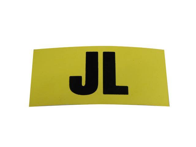 Engine Code Decal, Yellow w/ *JL* in Black Lettering, Usually Installs on RH Valve Cover Rear, reproduction