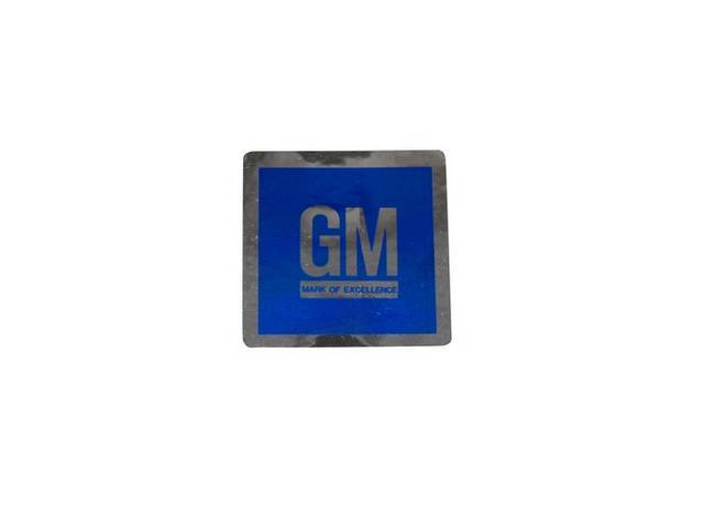 GM Mark of Excellence Decal, blue w/ chrome border and *GM* lettering, reproduction