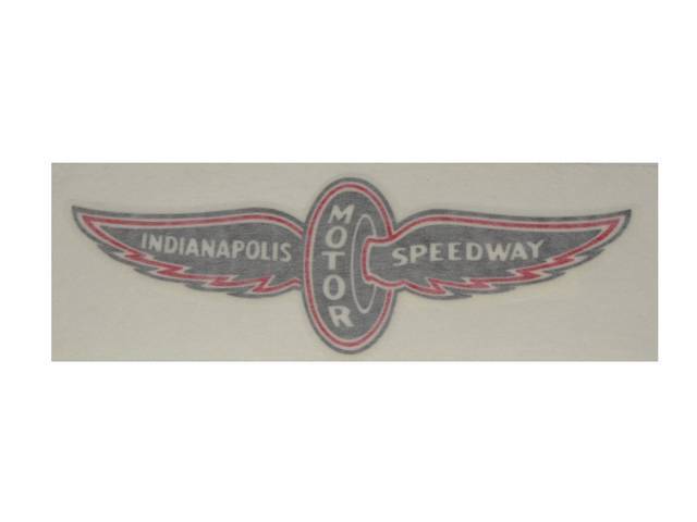 DECAL, Fender, *Indy Winged Wheel*, 6 Inch length between wing tips, 3-Shades, Charcoal / Red, Repro