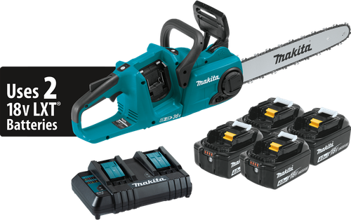 36V (18V X2) LXT™ Brushless 16" Chain Saw Kit with 4 Batteries (4.0Ah), Makita-built outer rotor, XCU04CM1