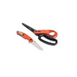 Crescent 10" Heavy Duty Titanium Coated Tradesmen Shears and 3.25 in. Steel Drop Point Pocket Knife Set - 2pk