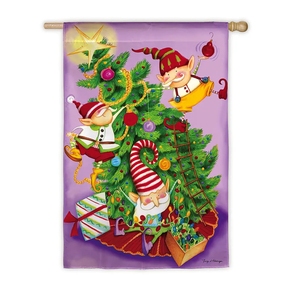 Holiday Traditions Elf Tree Trimmers Christmas Flag 43″ x 29″
