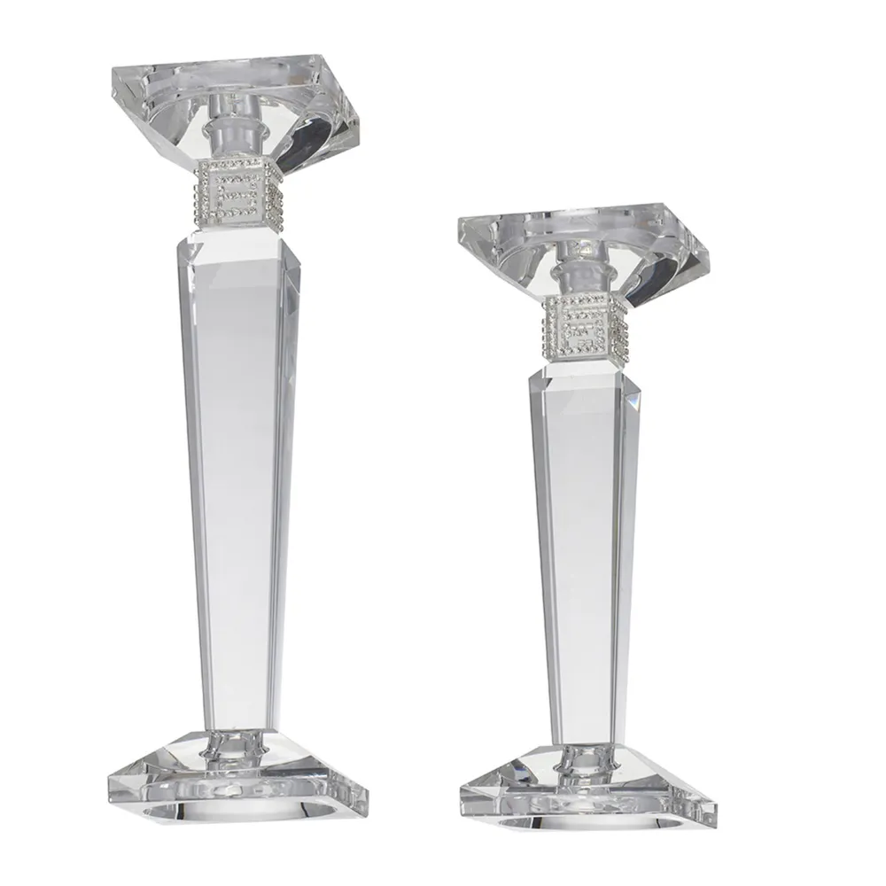 Crisp and Bold Glass Candle Holder – 12″ – Set of 2