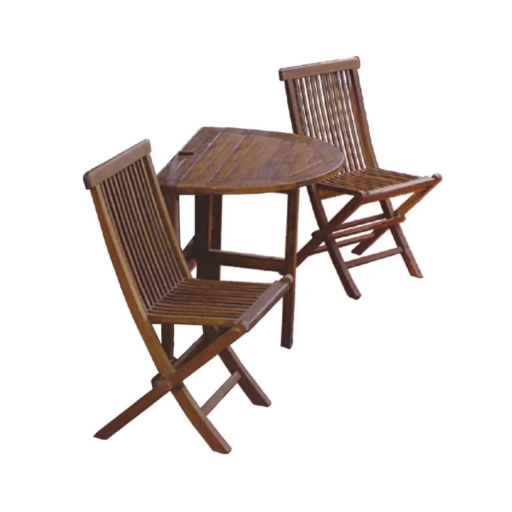 Set of 3 Terrace Mates Bistro Asian Hardwood Table and Chair Set with Half-Oval Table and Side Chairs, 42″