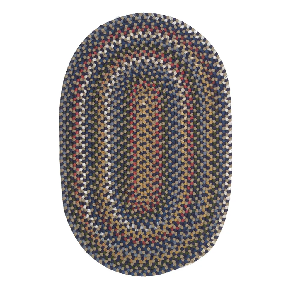 6” x 9” Navy Blue and Olive Green All Purpose Handcrafted Reversible Oval Area Throw Rug Sample