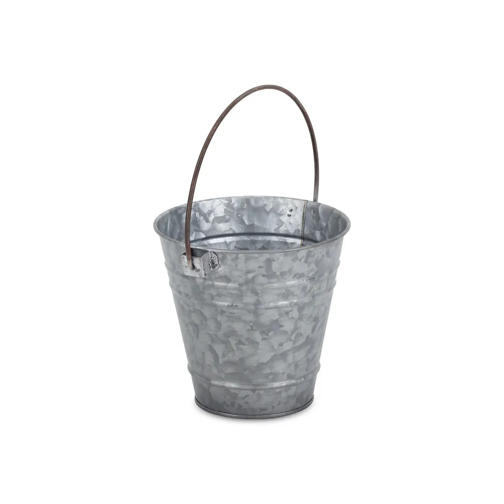 9″ Gray Galvanized Tapered Outdoor Planter Pot with Folding Handle