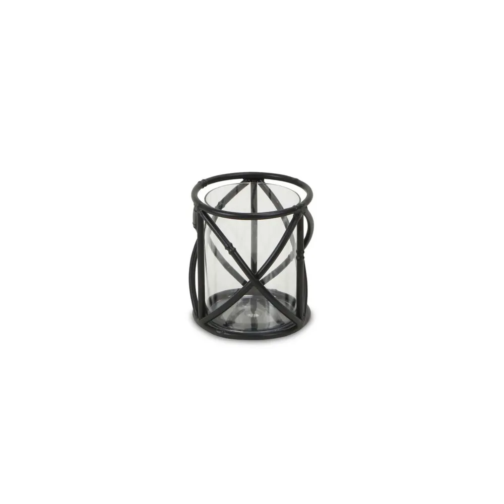 5″ Black and Clear Bamboo Style Round Candle Holder