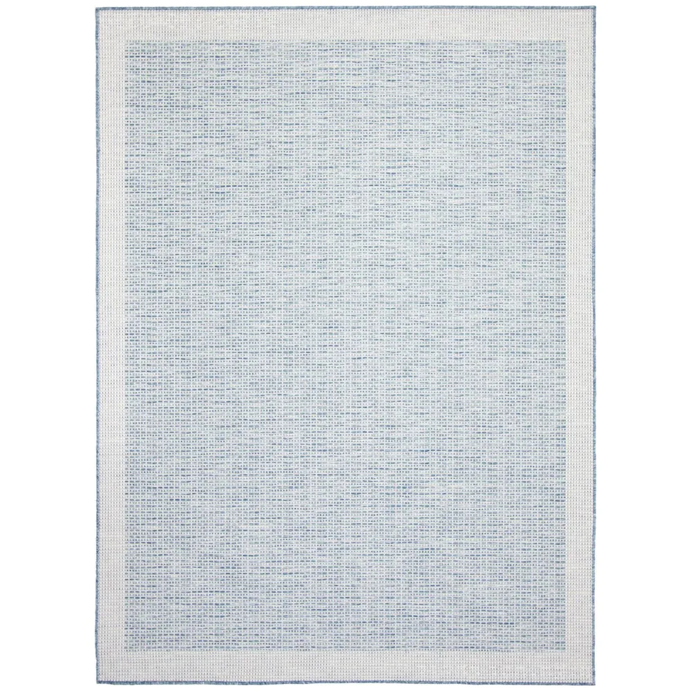 5.25′ x 7.25′ Blue and Off White Bordered Solid Rectangular Area Throw Rug