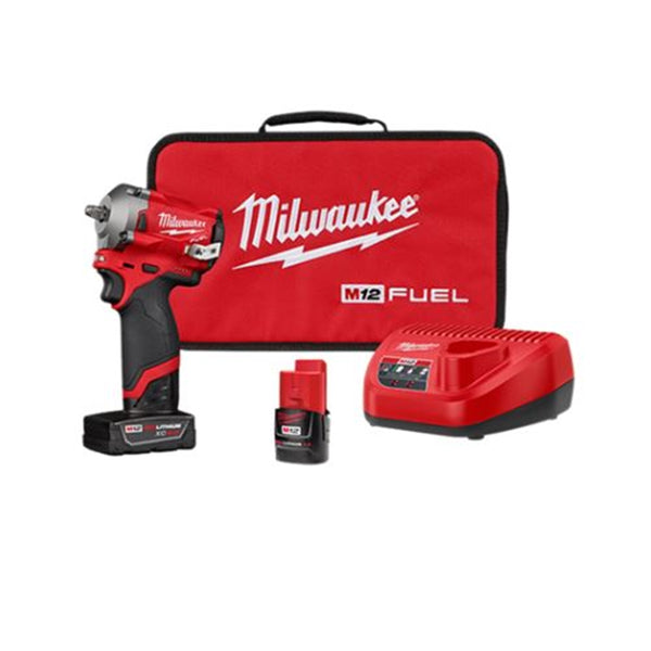 Milwaukee M12 FUEL 3/8" Stubby Impact Wrench w/ (2) Batteries Kit