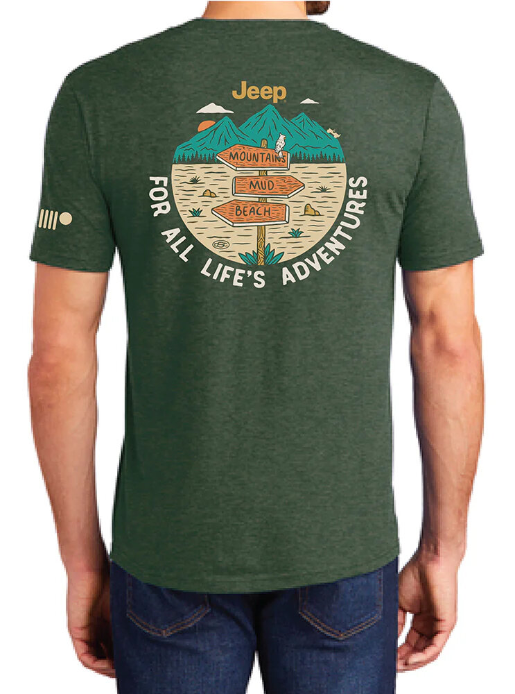 Jeep Merchandise Men's Jeep For All Life's Adventures T-Shirt in Heather Forest Green