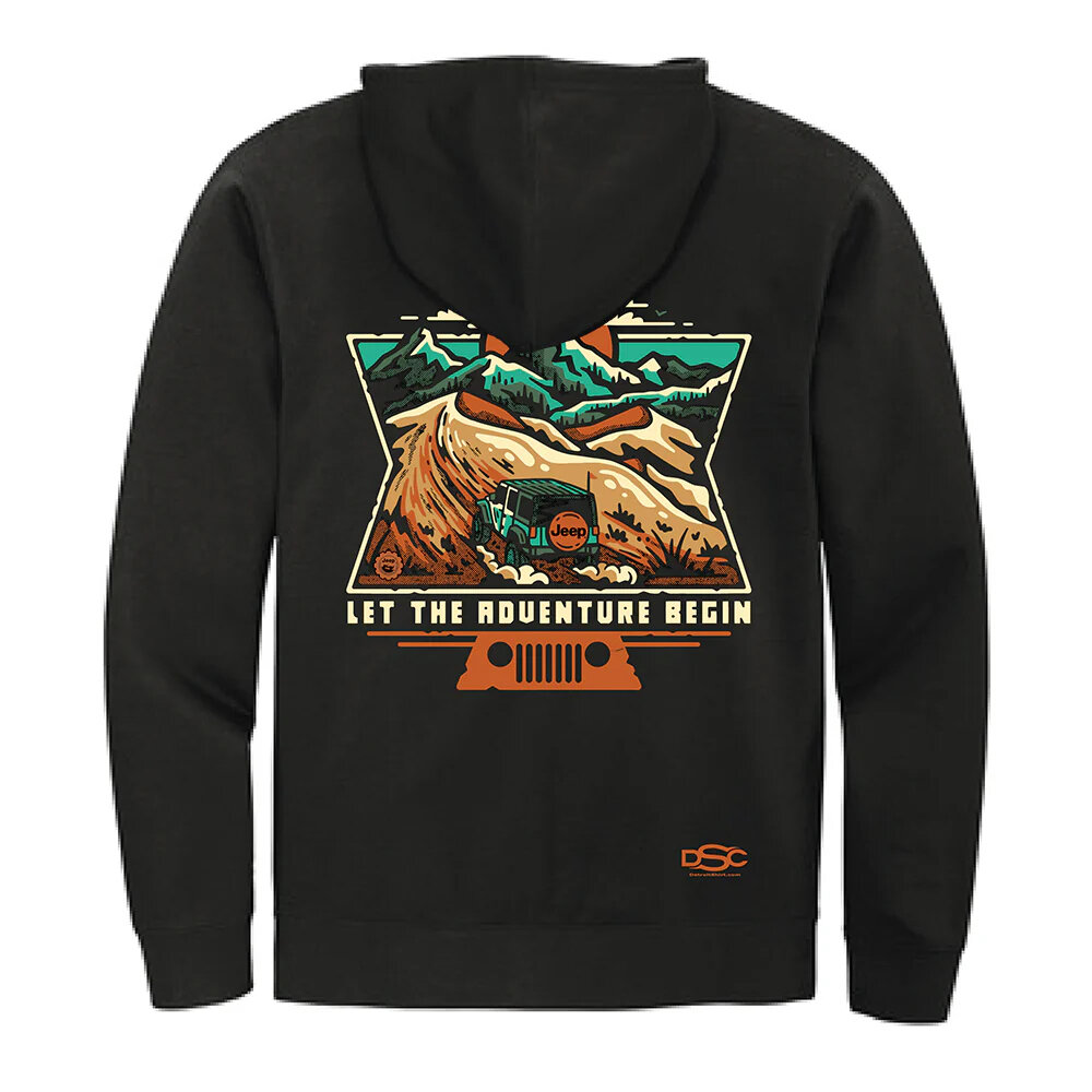 Jeep Merchandise ZH-JDunesXS Mens Jeep Dunes Zip Hoodie Sweatshirt in Black- XS