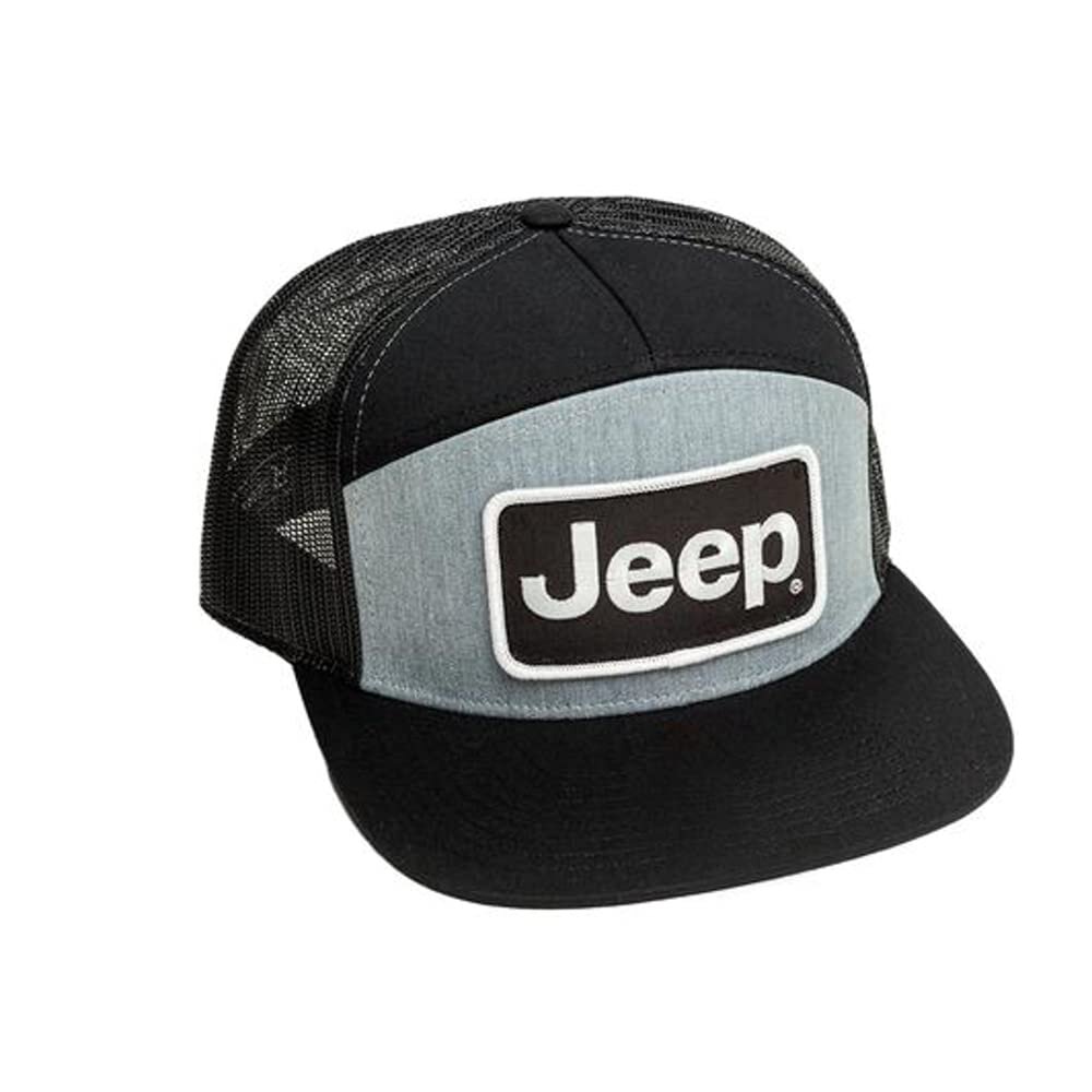 Jeep Merchandise Jeep 7 Panel Flatbill Snapback Patch Hat - Grey/Black