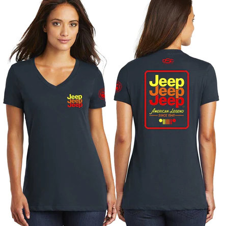 Jeep Merchandise L-JEchoNvyXS Ladies Jeep Echo V-neck T-Shirt in Navy Blue XS