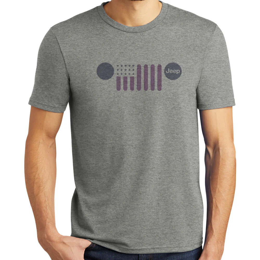 Jeep Merchandise SA-JFlagGrilleXS Men's Jeep Flag Grille in Triblend Grey T-Shirt - XS