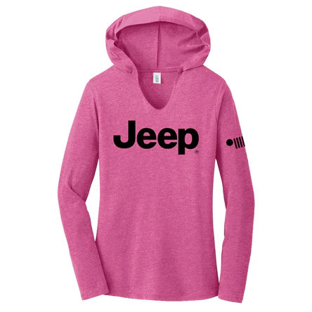 Jeep Merchandise LLSHT2-JTextPnkXS Ladies Jeep Text Triblend Hooded Pullover in Bright Pink HeatherXS