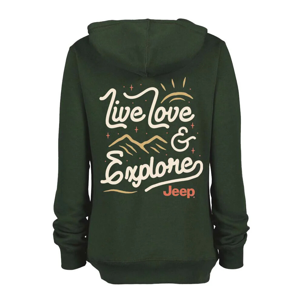 Jeep Merchandise LZH-JLLExOlvXS Ladies Jeep Live Love Explore Zip-Hoodie in Olive Green - XS