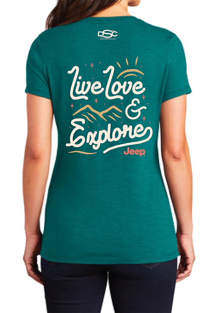 Jeep Merchandise Ladies Jeep V-Neck Live Love Explore in Heather Teal